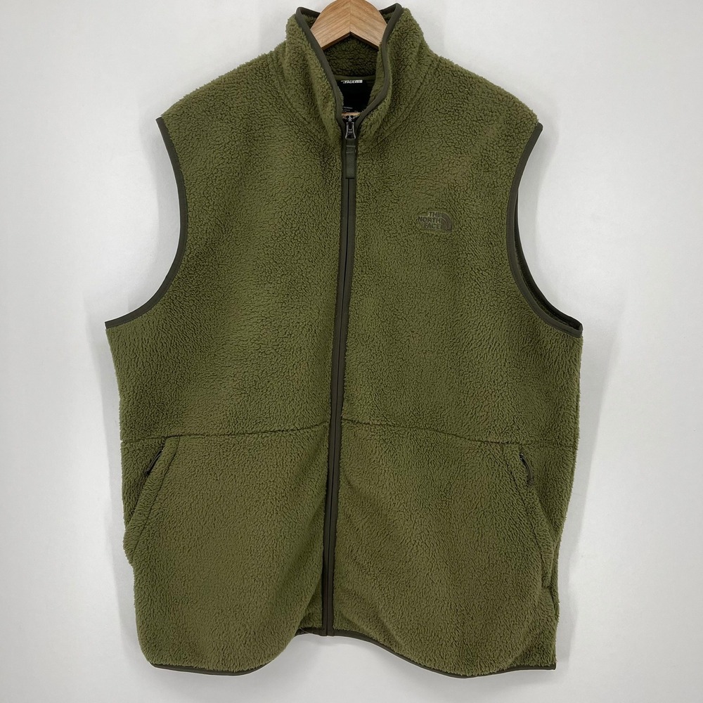 The North Face Mens XXL Olive Green Sherpa‎ Fleece Full Zip Vest Jacket